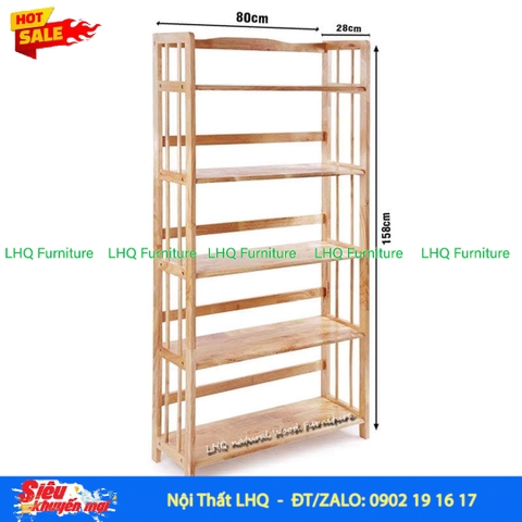 Kệ Sách Gỗ 5 Tầng Rộng 80cm – Gỗ Cao Su Tự Nhiên Chắc Chắn, Đẹp Hiện Đại