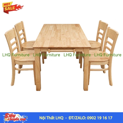 Bộ bàn ăn 4 ghế Cabin ghế mặt gỗ – Bàn gỗ cao su tự nhiên