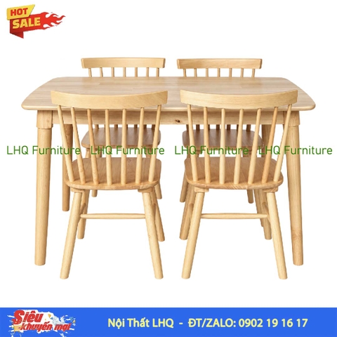 Bộ Bàn Ăn Song Tiền gỗ cao su tự nhiên hiện đại
