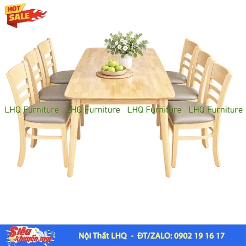 Bộ bàn 1,6m 6 ghế Cabin – Màu óc chó, tự nhiên và trắng