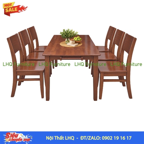Bộ bàn ăn 6 ghế Cherry – Gỗ cao su tự nhiên, 2 màu lựa chọn