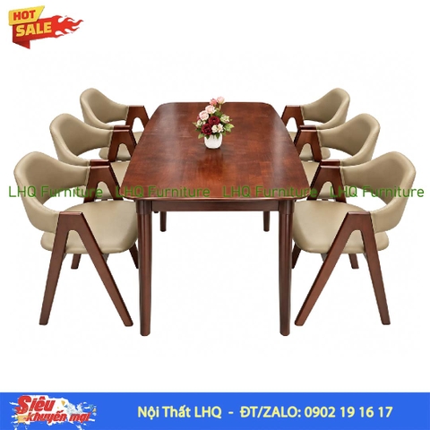 Bộ bàn 1m6 6 ghế chữ A màu tự nhiên và Walnut