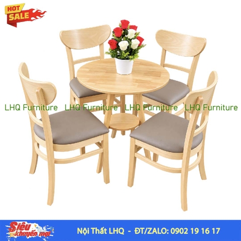 Bộ Bàn 4 Ghế Panda – Bàn 2 Tầng 60cm Tròn/Vuông
