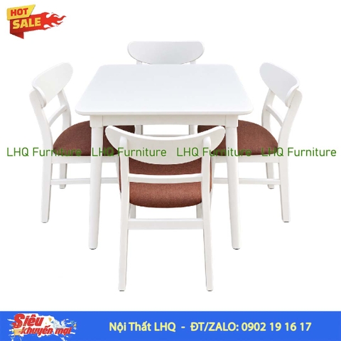 Bộ bàn ăn 4 ghế Mango – Bàn vuông 80cm, 3 màu lựa chọn