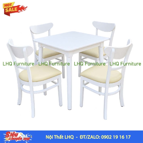 Bộ Bàn Ăn 4 Ghế Panda Gỗ Cao Su Tự Nhiên – Bàn Vuông 80cm