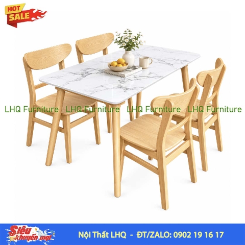 Bàn 1m2 giả đá 4 ghế Mango mặt gỗ – Sang trọng, tinh tế