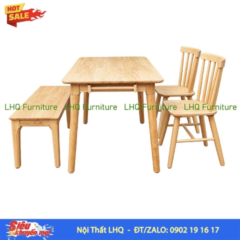 Bộ bàn ăn 2 ghế Song Tiện 1 ghế Bench bàn 1m2