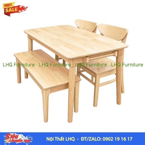Bộ Bàn 1m2 2 Ghế Panda + 1 Bench Mặt Gỗ – Gọn Đẹp Cho Gia Đình