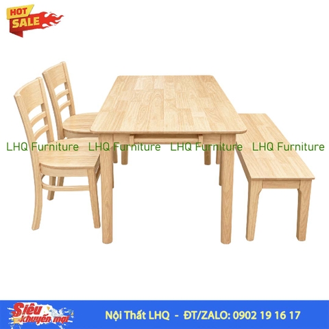 Bộ bàn ăn 1m2 gỗ 2 ghế Cabin 1 ghế Bench – Gọn đẹp cho không gian nhỏ