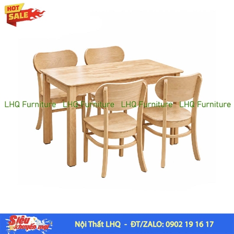 Bộ bàn ăn Butter 4 ghế mặt gỗ bàn 1m2 – Màu tự nhiên, Walnut