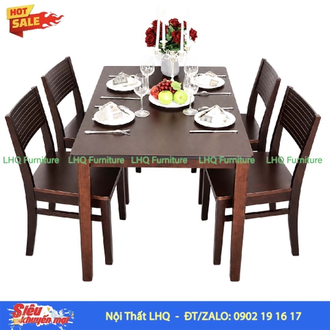 Bộ Bàn Ghế Ăn Cherry 4 Ghế Gỗ Cao Su Tự Nhiên