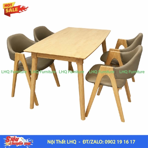 Bàn Ghế Ăn Chữ A 04 Gỗ Cao Su Tự Nhiên 4 Ghế