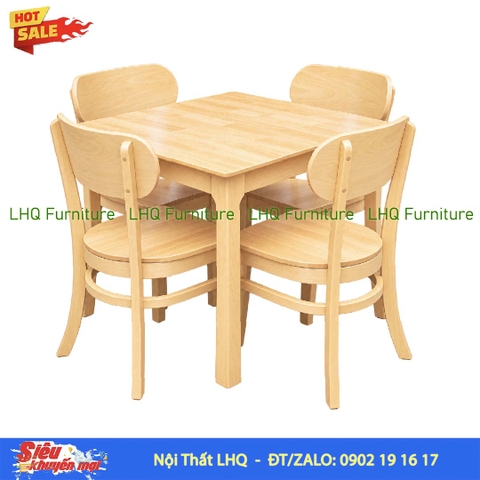 Bộ bàn ăn Butter 4 ghế mặt gỗ – Bàn vuông 80cm