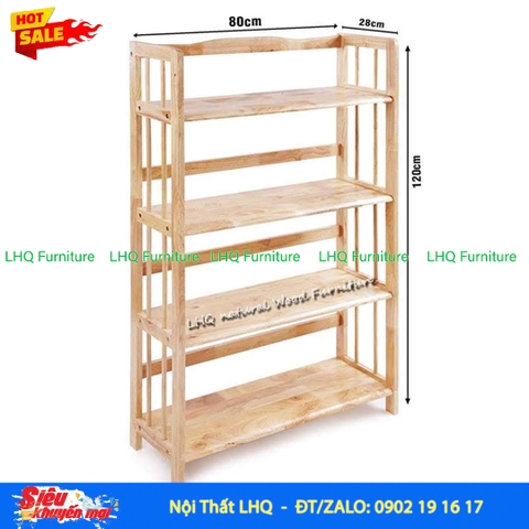Kệ Sách Gỗ 4 Tầng Rộng 80cm – Mẫu Kệ Đa Năng Bằng Gỗ Cao Su Tự Nhiên