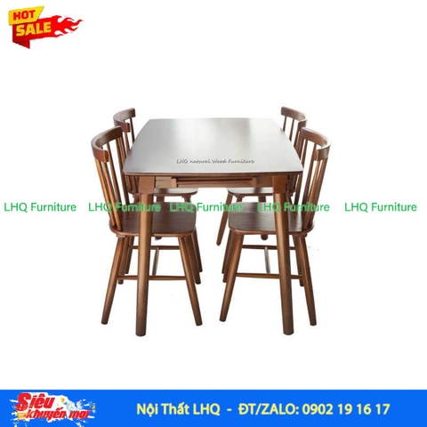 Bộ Bàn Ăn Song Tiền gỗ cao su tự nhiên hiện đại