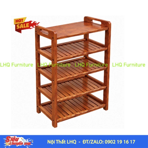 Kệ để giày dép có quai xách 5 tầng – Gỗ cao su tự nhiên