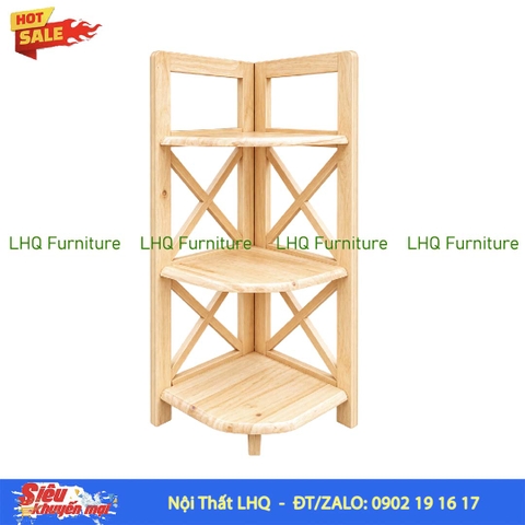 Kệ góc chữ X 3 tầng gỗ cao su tự nhiên 32x45x92cm
