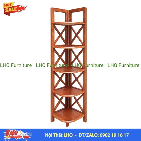 Kệ góc chữ X 5 tầng gỗ cao su tự nhiên 32x45x157cm
