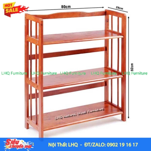 Kệ Sách Gỗ 3 Tầng Rộng 80cm – Kệ Gỗ Cao Su Tự Nhiên Chắc Chắn, Hiện Đại
