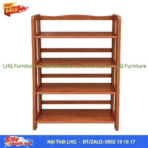 Kệ Sách Gỗ 4 Tầng Rộng 90cm – Kệ Sách Gỗ Cao Su Tự Nhiên Chắc Chắn, Đa Năng