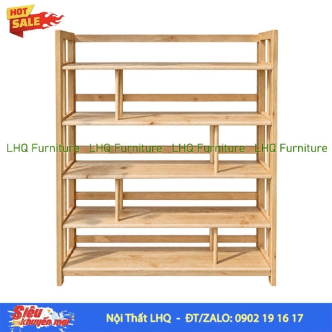Kệ Sách Gỗ 5 Tầng Rộng 1m2 – Gỗ Cao Su Tự Nhiên Chắc Chắn, Sức Chứa Lớn