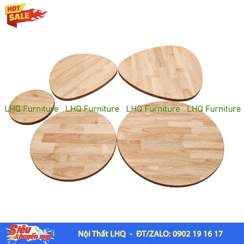 Mặt Bàn Tròn, Hình Tim Gỗ Cao Su Tự Nhiên – Decor DIY
