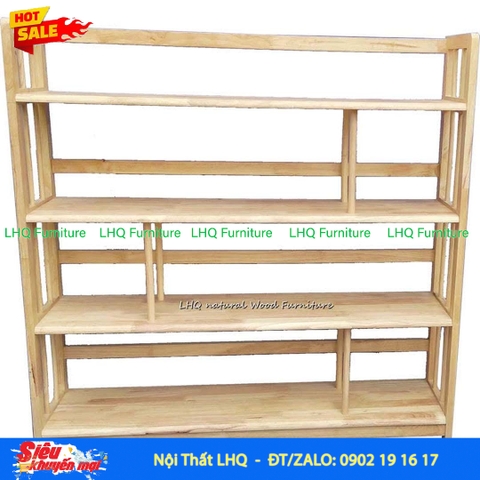Kệ Sách Gỗ 4 Tầng Rộng 1M – Gỗ Cao Su Tự Nhiên Chắc Chắn, Bền Đẹp