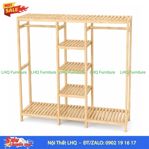 Kệ Treo Quần Áo 3 Buồng Gỗ Cao Su 1m5 | Nội Thất LHQ
