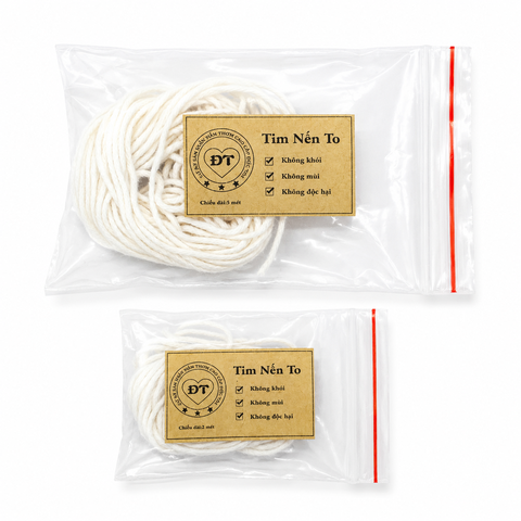 Tim nến 100% cotton bấc nến thô không đế chưa nhúng sáp