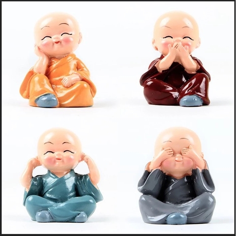 Bộ tượng 4 chú tiểu 4 không cao cấp  để trang trí xe hơi, bàn làm việc và decor phòng
