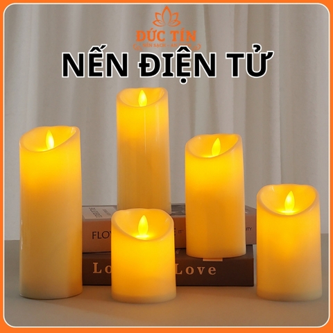 Nến điện tử hoạ tiết vát chéo thấy ngọn nến lung linh cao cấp Đức Tín