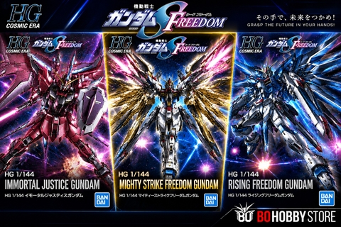 COMBO HG 1/144 RISING FREEDOM GUNDAM +  IMMORTAL JUSTICE GUNDAM + MIGHTY STRIKE FREEDOM GUNDAM