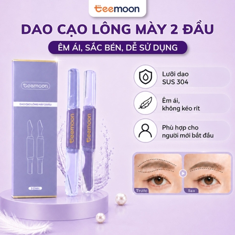 Dao cạo lông mày hai đầu Teemoon dao tỉa lông mày không gỉ, siêu bén không đau rát - Set 2 chiếc