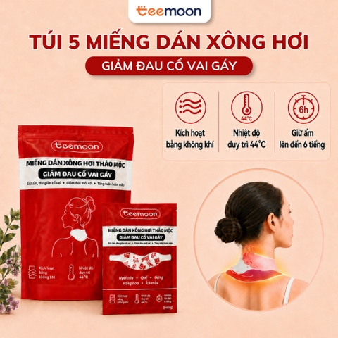5 Miếng Dán Giữ Nhiệt Xông Hơi Cổ Vai Gáy Thảo Mộc Teemoon - Chiết xuất Ngải cứu, Gừng, Quế, Ích mẫu