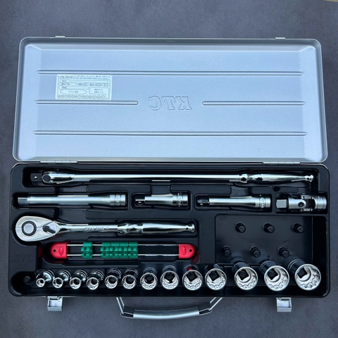 Bộ Khẩu 1/2" KTC TB413X Gồm 19 Chi Tiết Đóng Trong Hộp Kim Loại