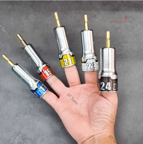 Bộ Đầu Khẩu Cho Máy 1/4" KTC TBZP635 Size 17–24mm_Socket Bit Impact Driver Gồm 5 Chi Tiết