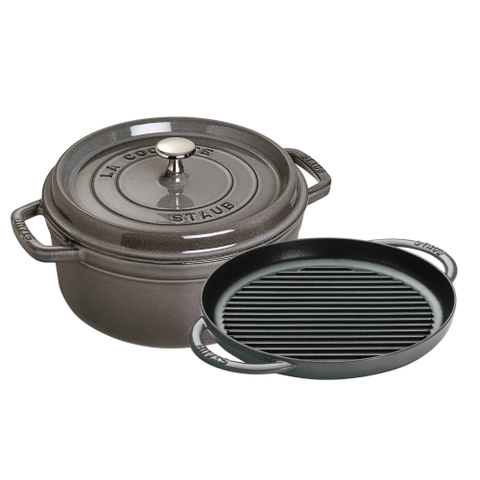 Staub - Combo nồi gang & chảo gang màu xám