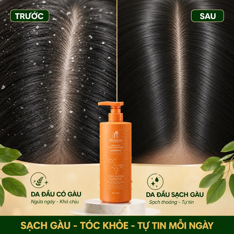 Cặp gội xả Hyamin sạch gàu giảm ngứa nấm da đầu dưỡng tóc suôn mượt 800ml