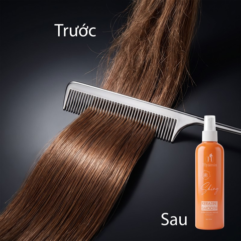 Xịt dưỡng tóc Hyamin Keratin cao cấp nắp trắng hỗ trợ phục hồi tóc khô xơ  300ml