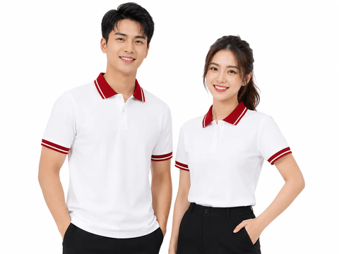 Áo Polo Trắng Phối Cổ Đỏ Đô Sọc Be