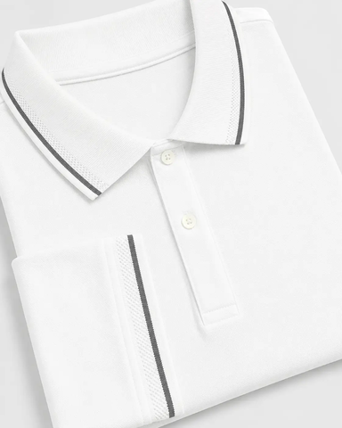 Áo Polo Trắng Phối Cổ Sọc Xám Chì