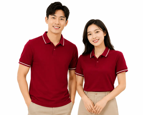 Áo Polo Đỏ Đô Phối Cổ Sọc Be