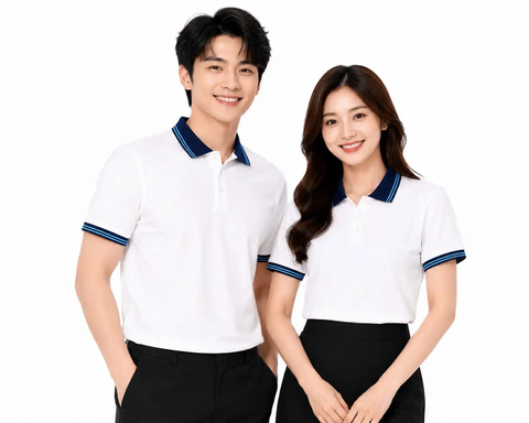 Áo Polo Trắng Phối Cổ Navy 2 Sọc Xanh Biển
