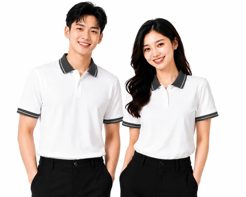 Áo Polo Trắng Phối Cổ Xám Đậm Sọc Xám Chì