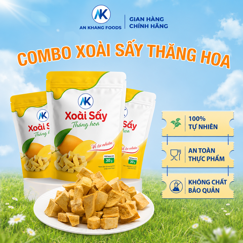 Combo xoài cát sấy thăng hoa trái cây nguyên chất giòn tan gói 30g AnKhang Foods