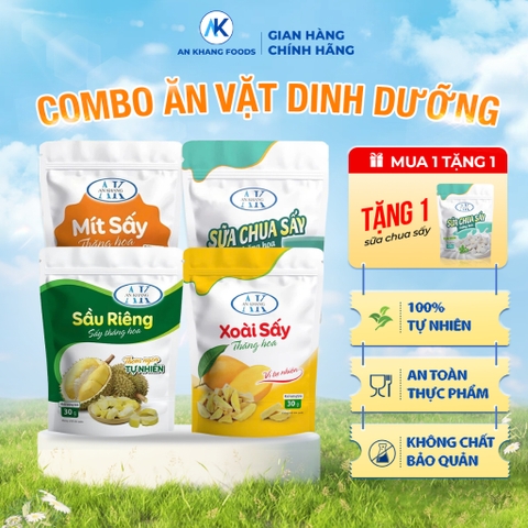 Combo ăn vặt dinh dưỡng không đường xoài, mít, sầu riêng, sữa chua sấy thăng hoa AnKhang Foods