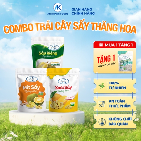Combo trái cây sấy thăng hoa xoài, mít, sầu riêng AK organic tự nhiên đảm bảo chất lượng