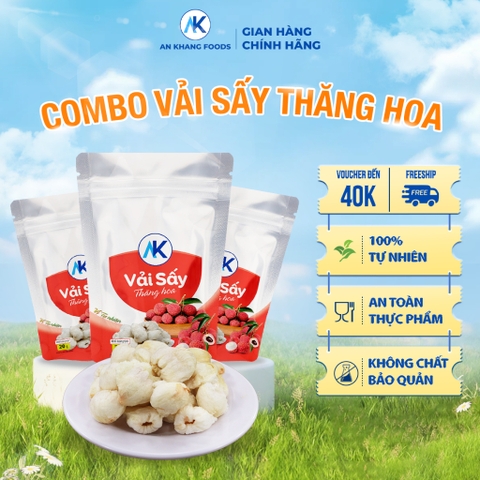 Combo vải sấy thăng hoa không đường quả to không hột vị ngọt tự nhiên gói 20g AnKhang Foods
