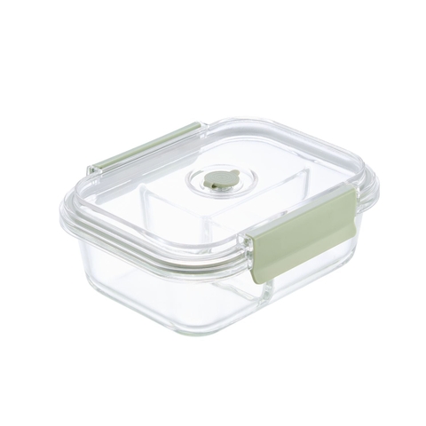 Hộp thủy tinh chữ nhật Nikko Valve 1050 ml (3 ngăn) - Xanh bơ (Song ngữ)