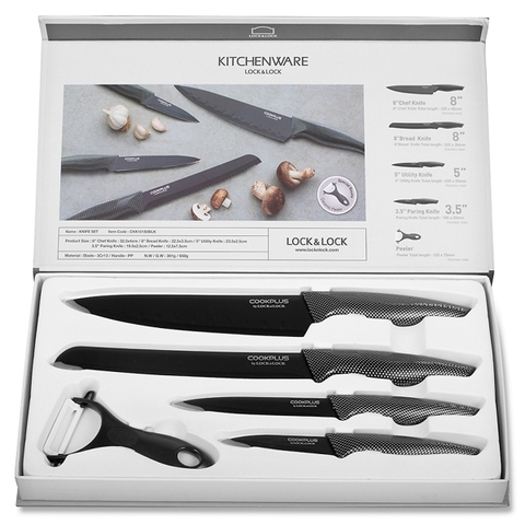 CKK101S5BLK - Bộ dao nhà bếp 5 món COOKPLUS Lock & Lock (Dao: 4 cái ; Dụng cụ gọt vỏ trái cây: 1 cái)